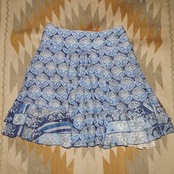 United Colors Of Benetton M/L Blue Print Peasant Cotton Skirt - Made in Italy - Picture 1 of 5